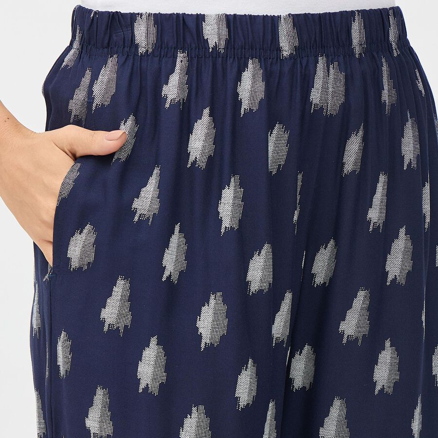 Women's Navy Printed Wide-Leg Palazzos, नेवी ब्लू, large