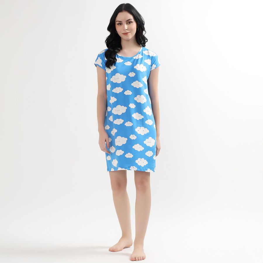 Ladies' Knee Length Nighty, Dark Blue, large image number null