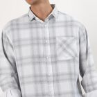 Men's White Cotton Full Sleeve Classic Collar Checkered Shirt, Off White, small