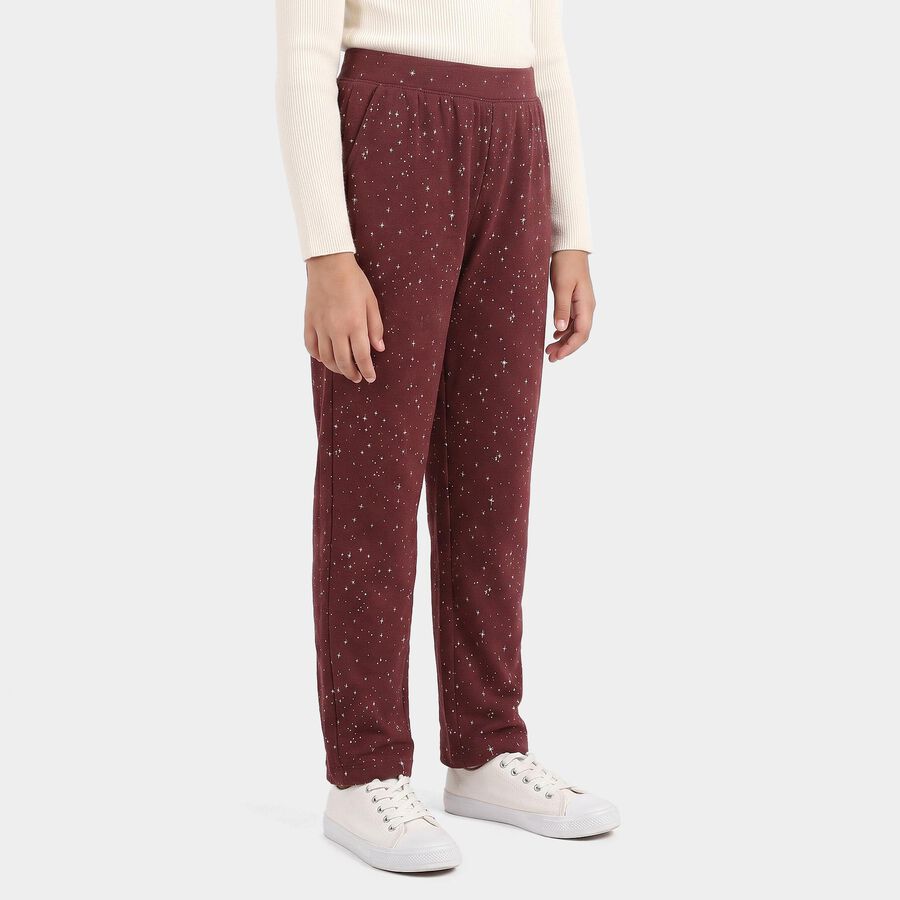 Girls Wine Straight Fit Star Printed Pyjama, Wine, large