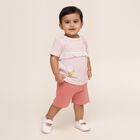 Infant Muted Pink and White Cotton Striped Top Casual Shorts Set, Light Pink, small image number null