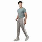 Men Grey Tapered Fit Side Panel Track Pants, Light Grey, small