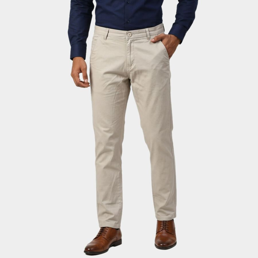 Men's Silver Slim Fit Casual Trousers, सिल्वर, large