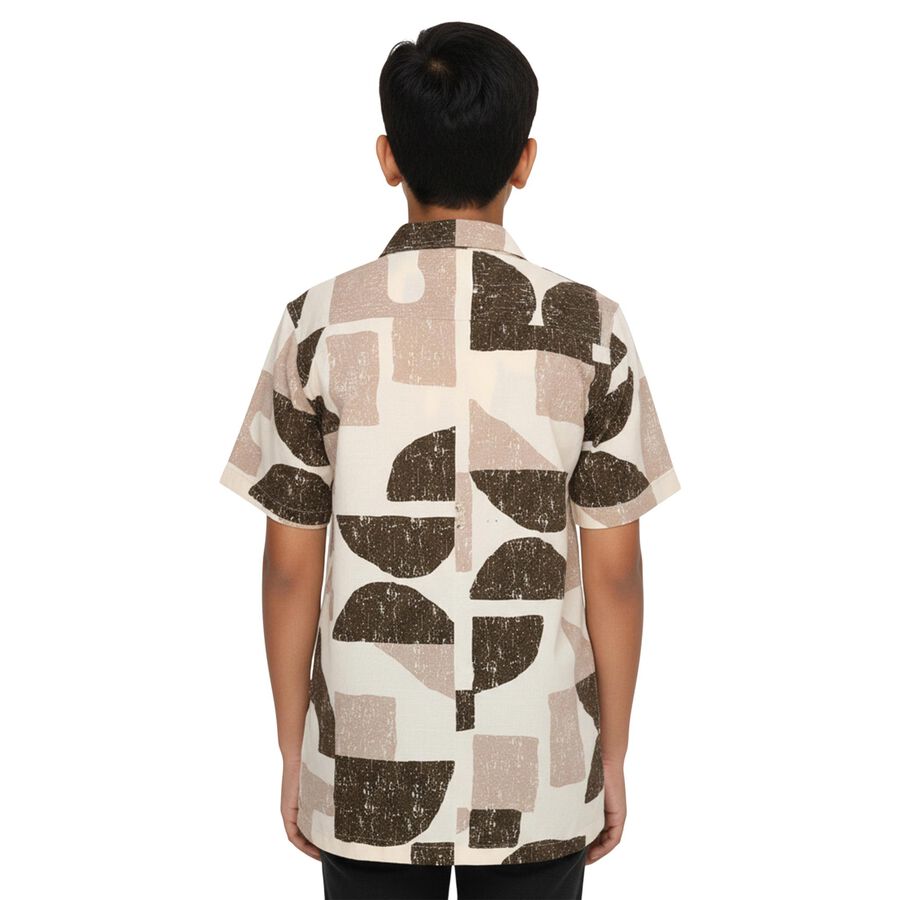 Boys Beige and Brown Cotton Half Sleeve Cuban Collar Casual Shirt, Beige, large image number null