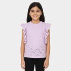 Girls' Lavender Round Neck Romantic Sleeveless T-Shirt, Lilac, small image number null