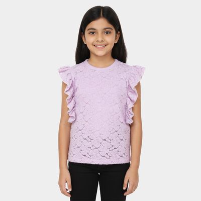 Girls' Lavender Round Neck Romantic Sleeveless T-Shirt