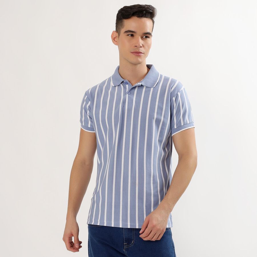 Men's Light Blue Polo Neck Casual T-Shirt, Light Blue, large image number null