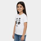 Girls White Cotton Blend Round Neck Graphic Printed T-Shirt, White, small image number null