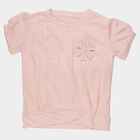 Girls Peach Round Neck Casual T-Shirt, Peach, small
