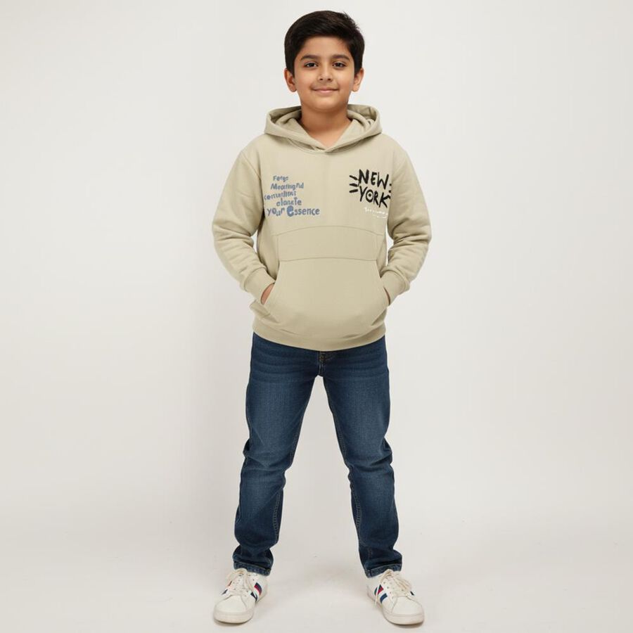 Boys Muted Olive Green Hooded Neck Casual Sweatshirt, ओलिव, large image number null
