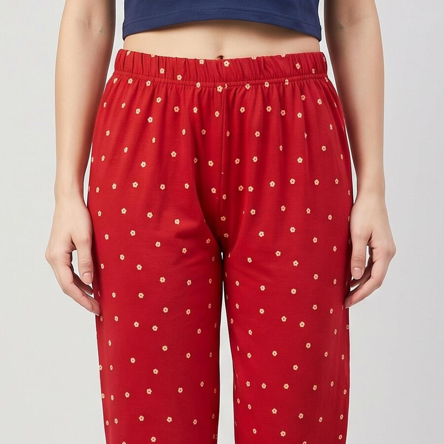 Women's Maroon Straight-Fit Floral Printed Pyjama, मरून, large