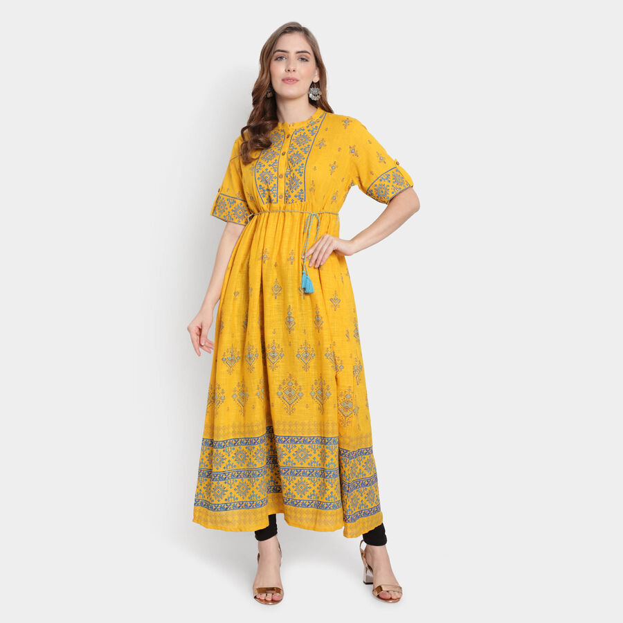 Cotton Empire Line Kurta, Mustard, large image number null