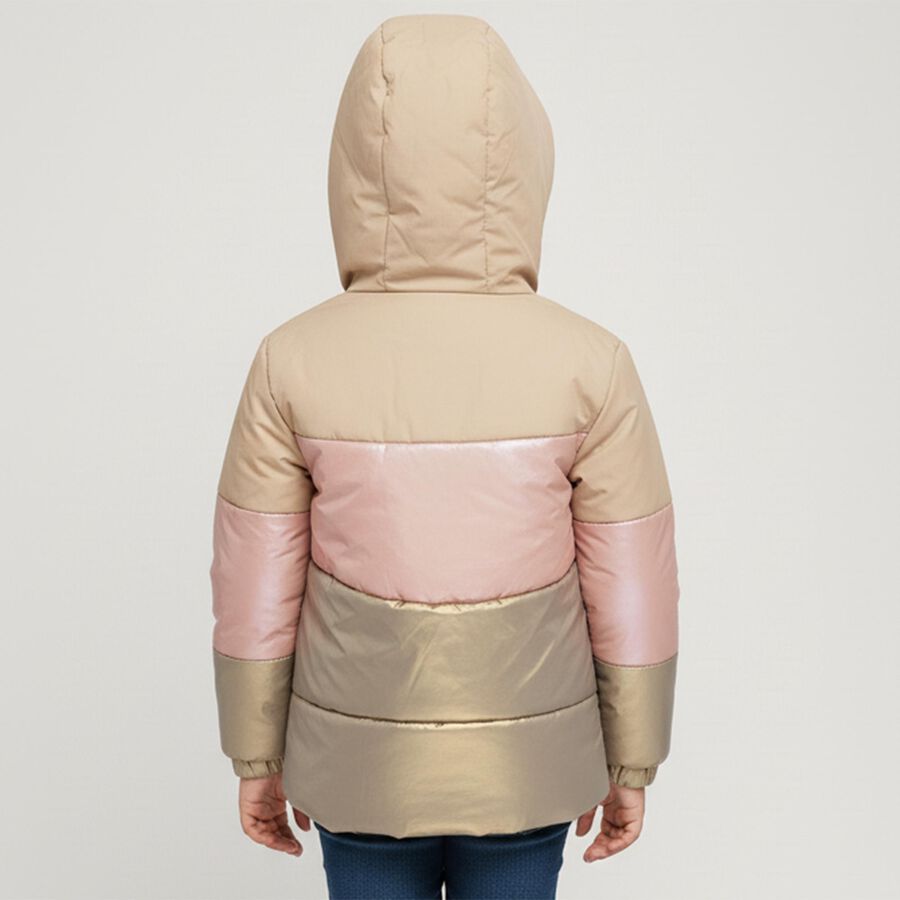 Girls Beige and Pink Hooded Casual Jacket, Beige, large image number null