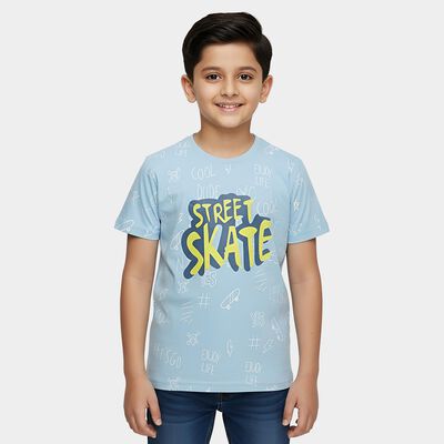 Boys Aqua Round Neck Casual T-Shirt