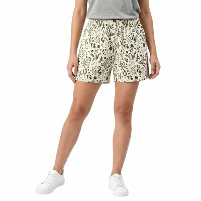 Women's Cream Regular Fit Floral Print Shorts
