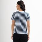Women's Deep Midnight Navy Round Neck Striped T-Shirt, Navy Blue, small image number null