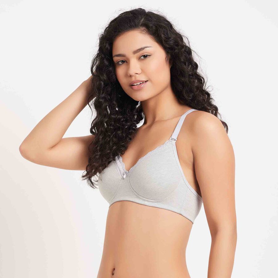 Solid Padded Bra, Melange Light Grey, large image number null