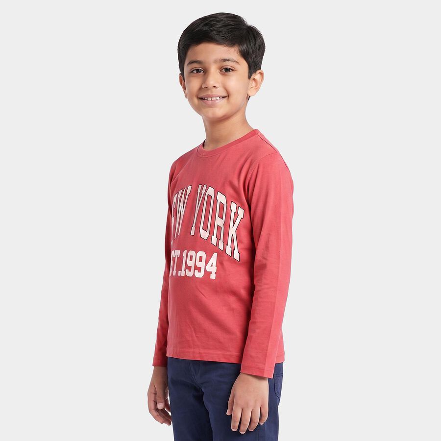 Boys Pink Crew Neck Regular T-Shirt, Pink, large