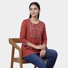 Women's Maroon Round Neck Floral Printed Kurti, मरून, small