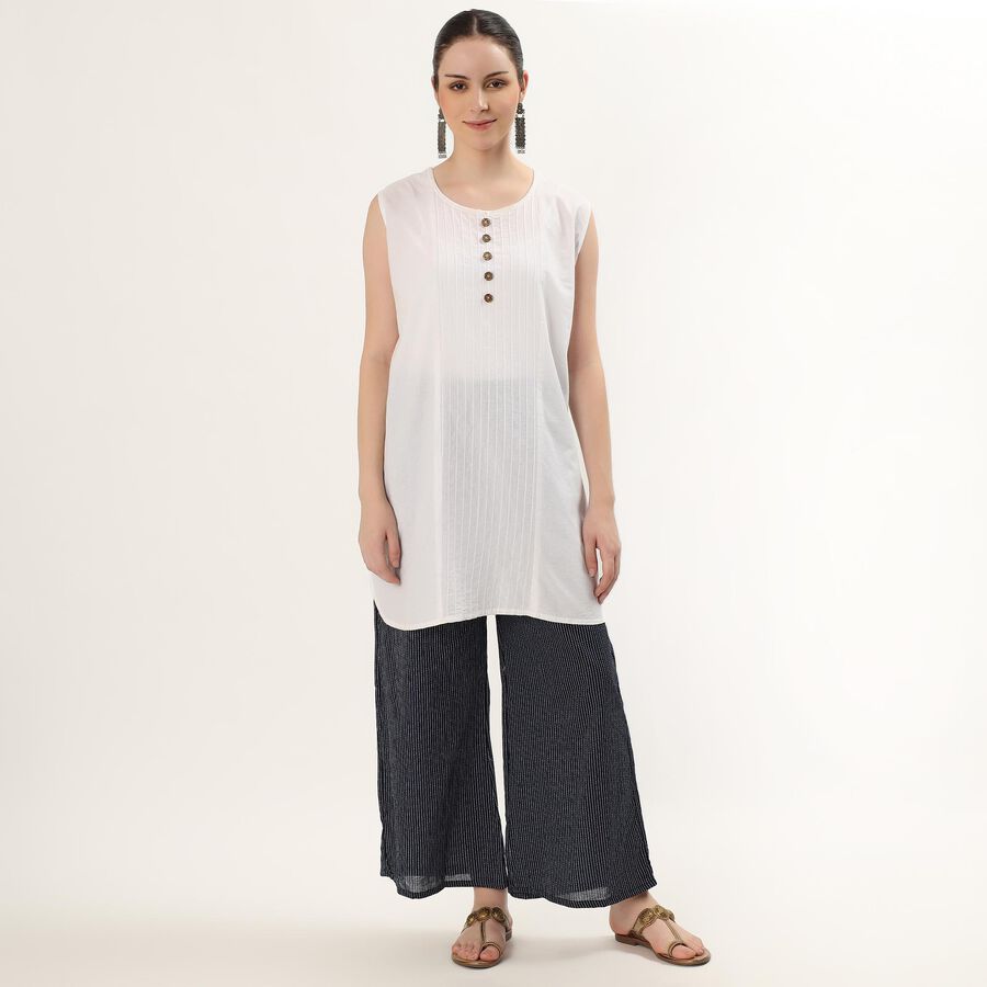 Women's Dark Navy Regular Fit Striped Palazzos, Mid Blue, large image number null