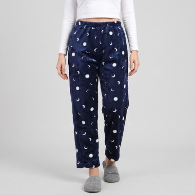 Women's Navy Blue Straight Fit Moon Lounge Pyjama