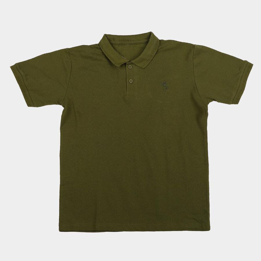 Boys Olive Green Round Neck Casual T-Shirt, ओलिव, large