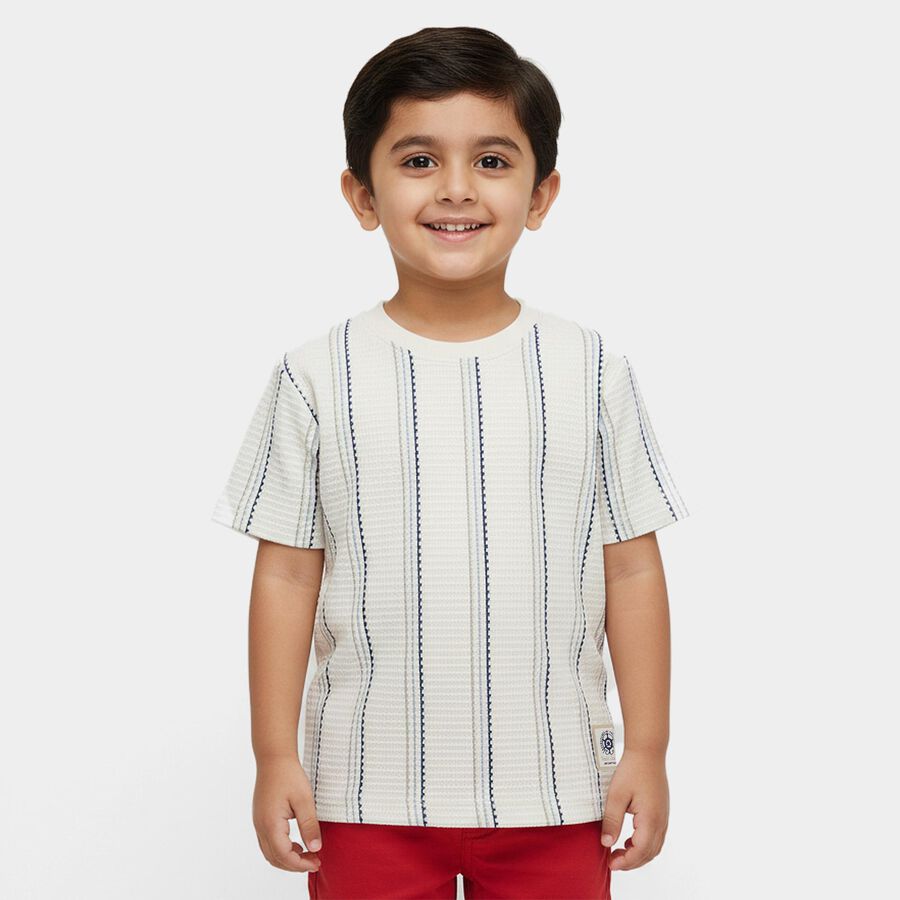 Boys Off-White Round Neck Casual T-Shirt, Off White, large