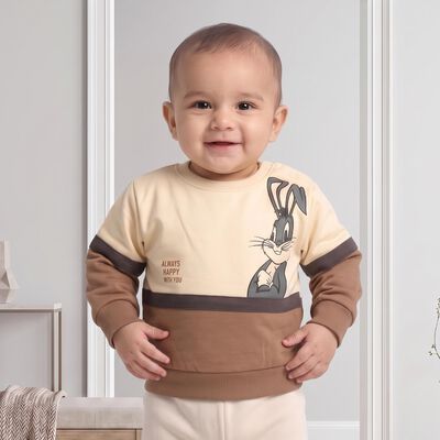 Infants' Beige Cotton Round Neck Pullover Sweatshirt
