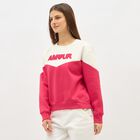 Women's Bright Pink and White Crew Neck Casual Sweatshirt, Fuchsia, small image number null