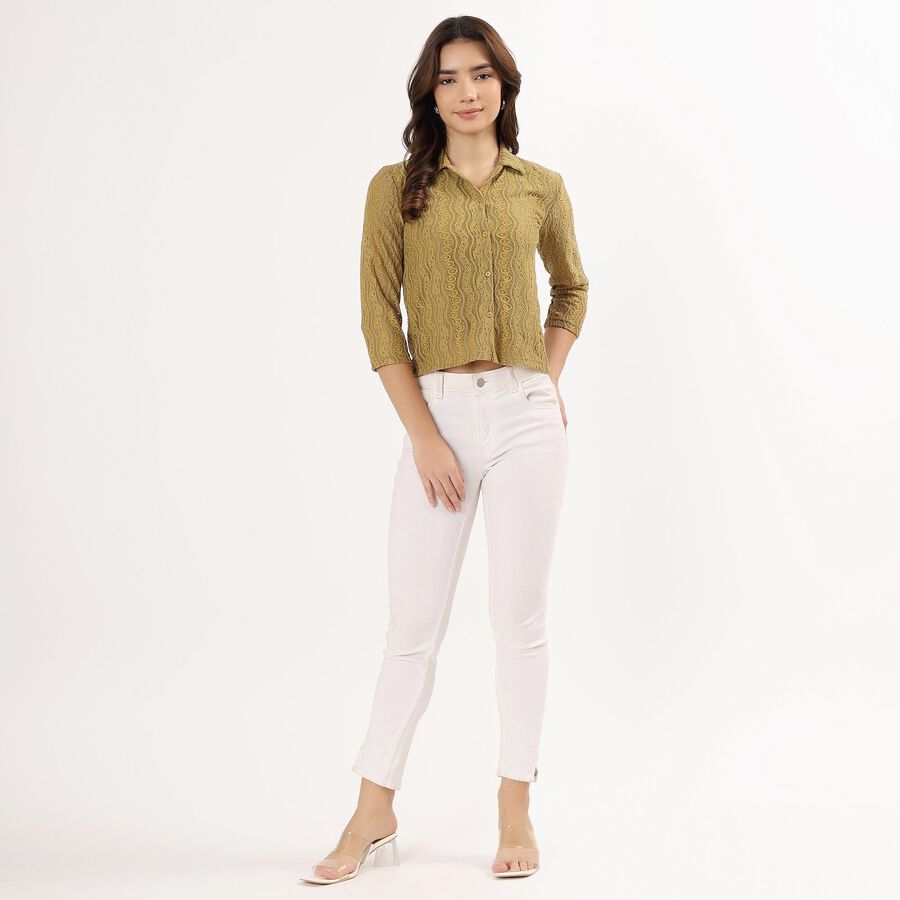 Women's Light Green Lace Full Sleeve Shirt, Light Green, large image number null