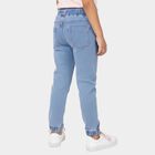 Girls' Light Blue Elastic Waist Embroidered Jeans, मध्यम नीला, small image number null