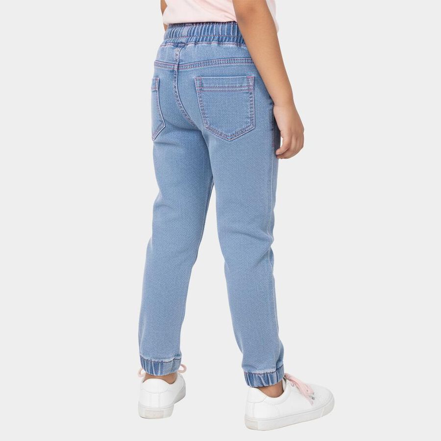 Girls' Light Blue Elastic Waist Embroidered Jeans, मध्यम नीला, large image number null