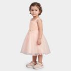 Girls' Light Pink Fit and Flare Floral Applique Party Wear Frock, Light Pink, small