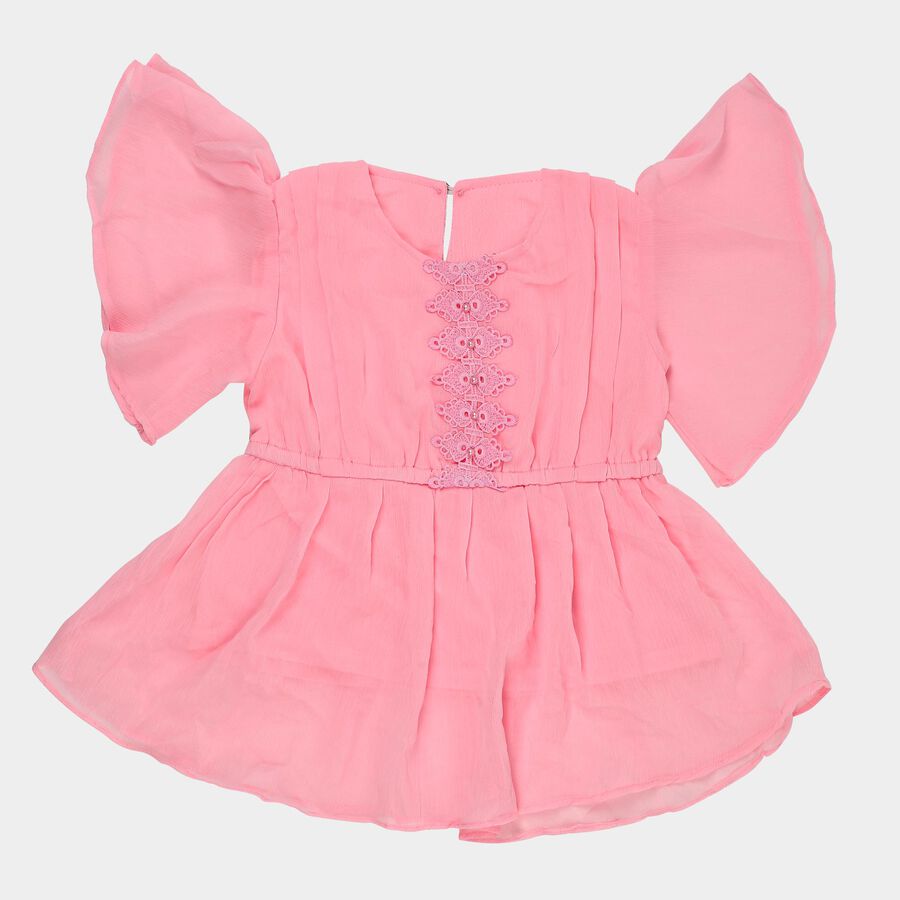 Girls' Light Pink Round Neck Casual T-Shirt, Light Pink, large image number null