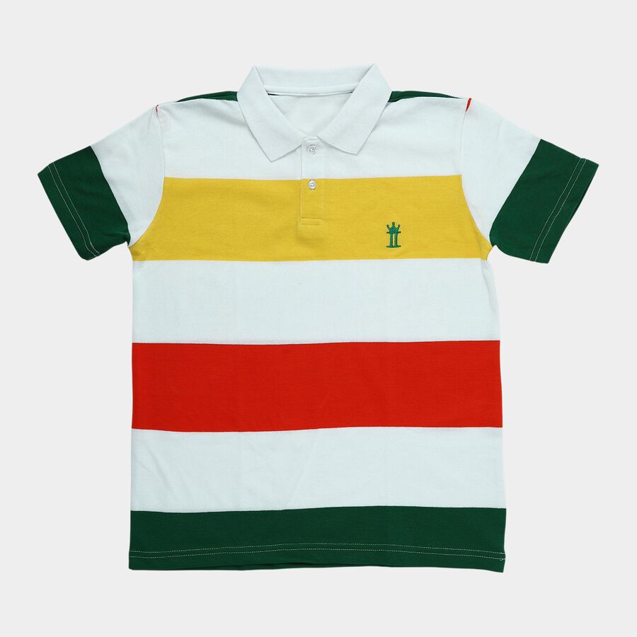 Boys' White Cotton Round Neck Graphic Printed T-Shirt, White, large