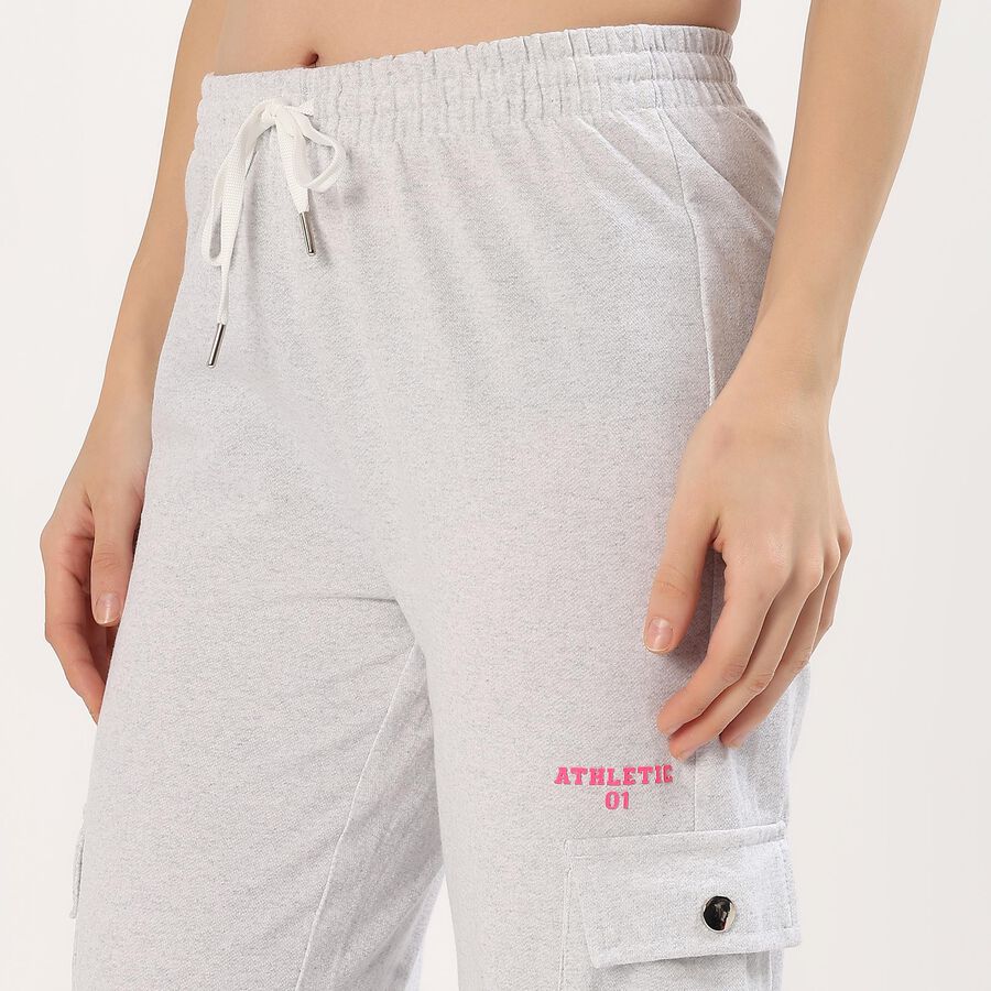 Women's Light Ash Grey Relaxed Fit Cargo Track Pants, Ecru Melange, large image number null