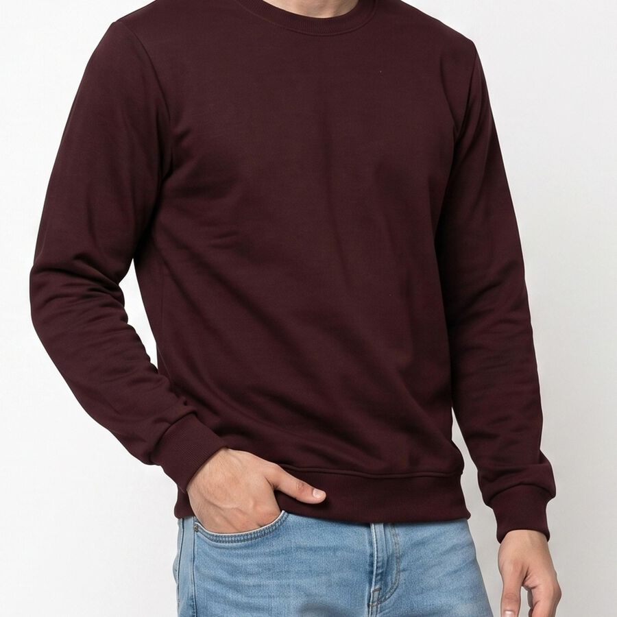 Men's Wine Crew Neck Pullover Sweatshirt, Wine, large