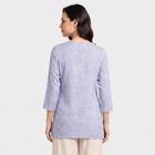 Women's Light Blue Notch Neck Floral Straight Kurti, Light Blue, small