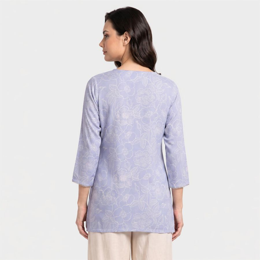 Women's Light Blue Notch Neck Floral Straight Kurti, Light Blue, large
