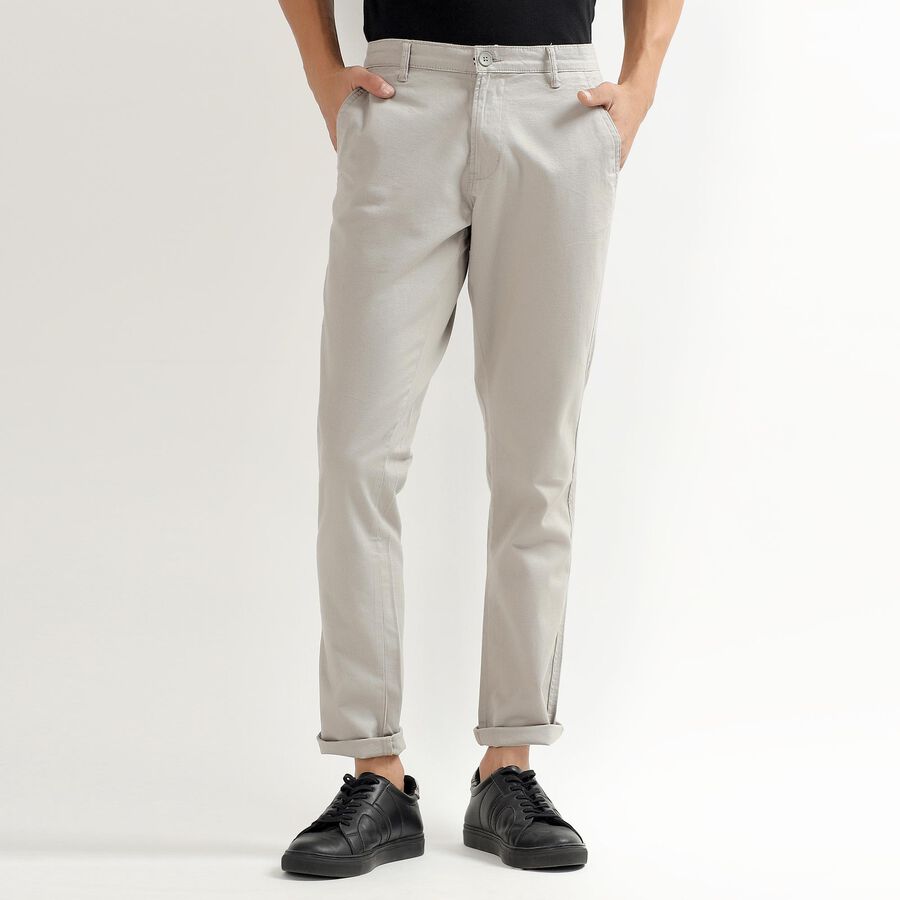 Men's Slim Fit Casual Trousers, हल्का ग्रे, large image number null