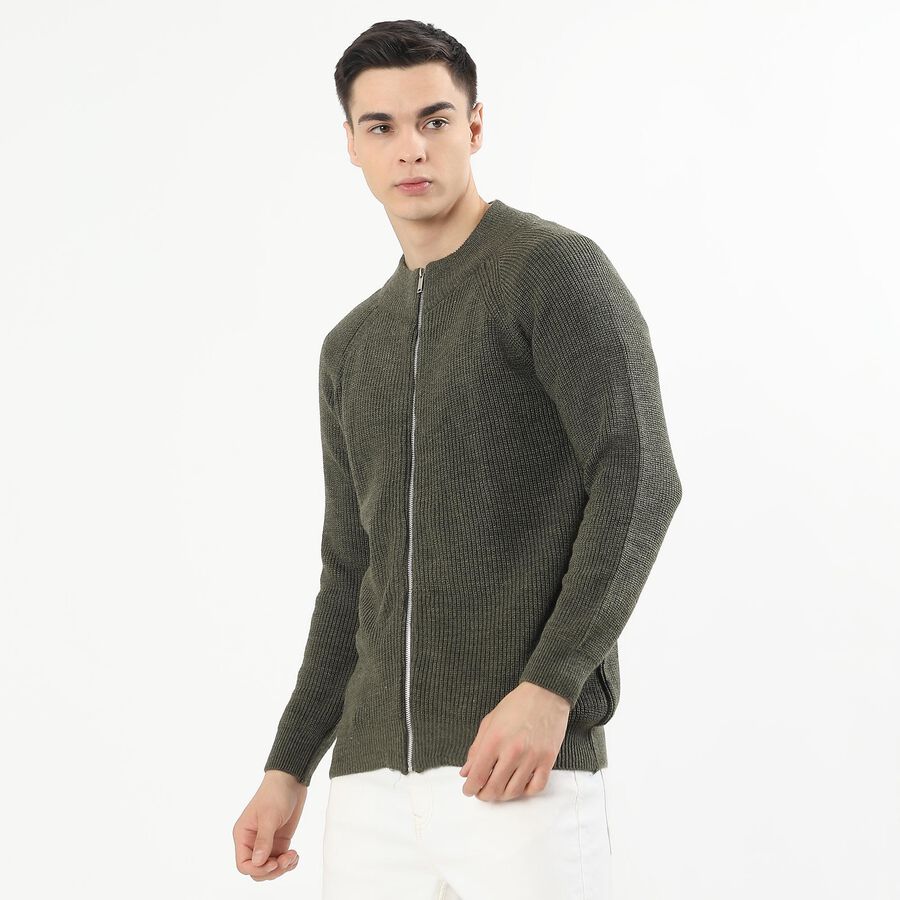 Men's Muted Olive Green Mock Neck Casual Pullover, ओलिव, large image number null
