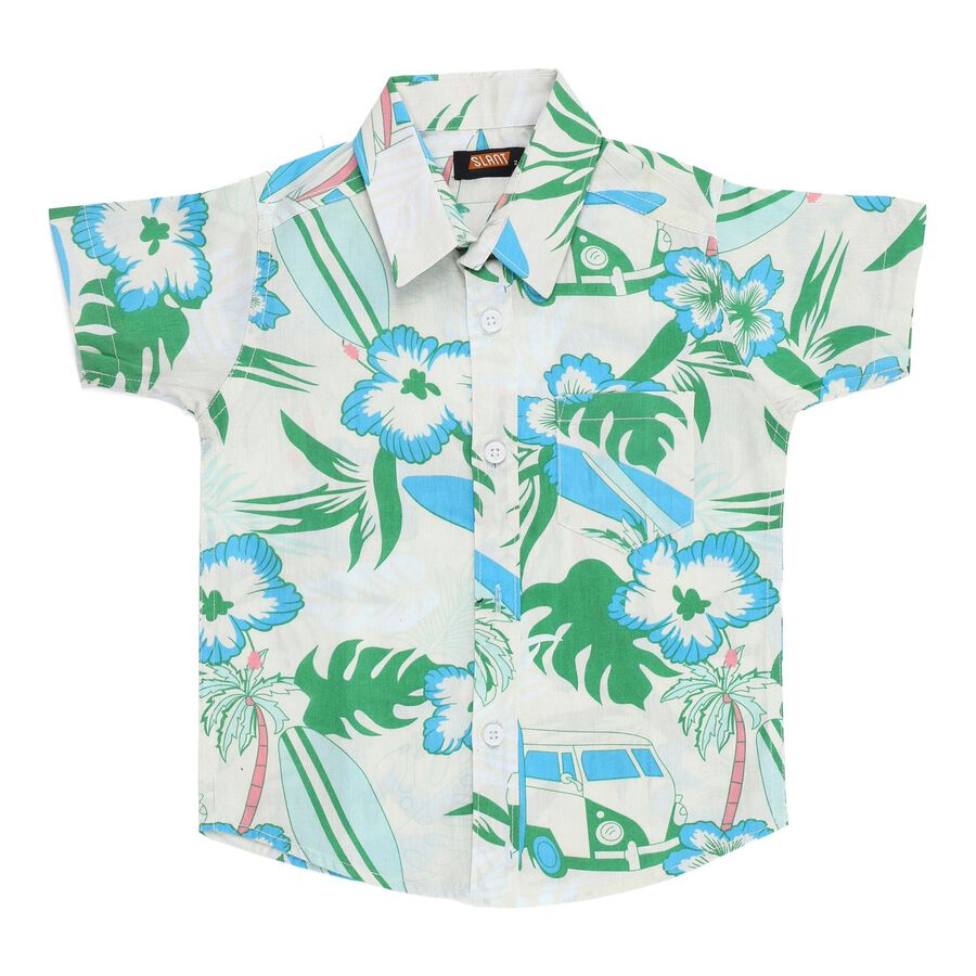 Boys Light Green and Blue Cotton Half Sleeve Classic Casual Shirt, हल्का हरा, large image number null