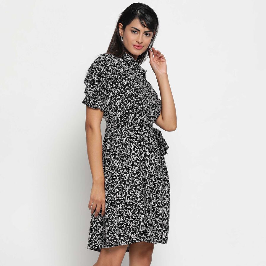 All Over Print Knee Length Dress, Black, large image number null