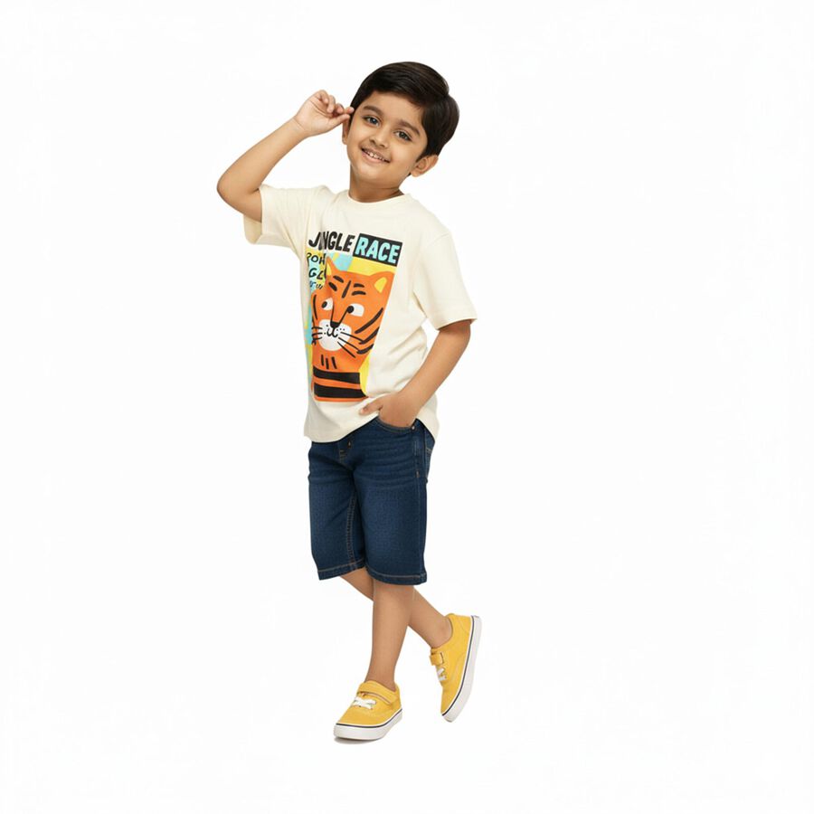 Boys' Off-White Cotton Crew Neck Casual T-Shirt, ऑफ व्हाइट, large image number null
