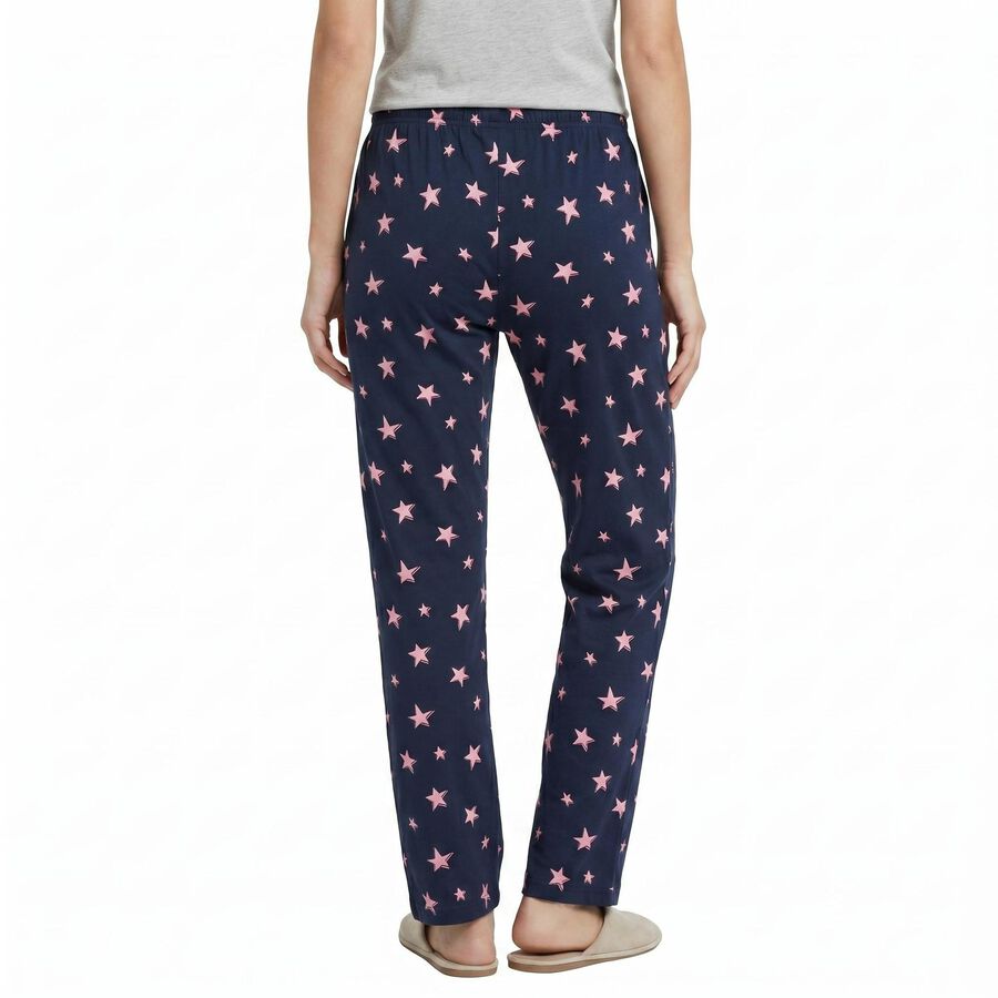 Women's Navy Blue Straight Fit Star Printed Pyjama, नेवी ब्लू, large