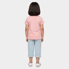 Girls Pink Round Neck Casual T shirt and Capri Set, हल्का गुलाबी, small