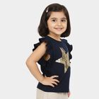 Girls Navy Blue Round Neck Regular T-Shirt, नेवी ब्लू, small
