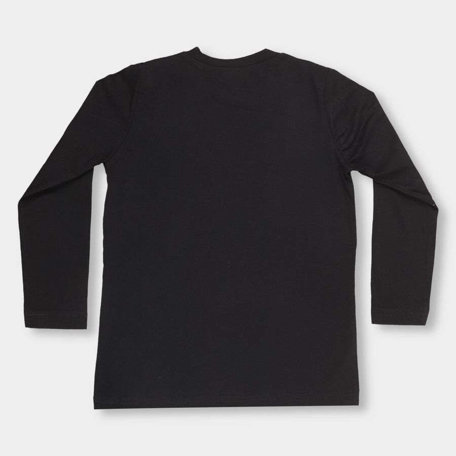 Boys Jet Black Round Neck Casual T-Shirt, काला, large image number null