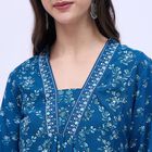 Women's Deep Peacock Blue V-Neck Floral Printed Kurta, Mid Blue, small image number null