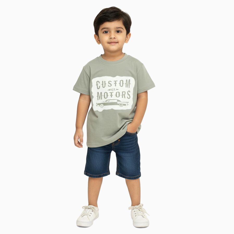Boys Light Sage Green Crew Neck Casual T-Shirt, Light Green, large image number null